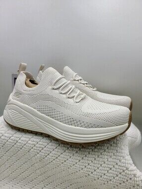 Skechers Women’s Cream Knit Slip-On Platform Sneakers with Gum Outsole
